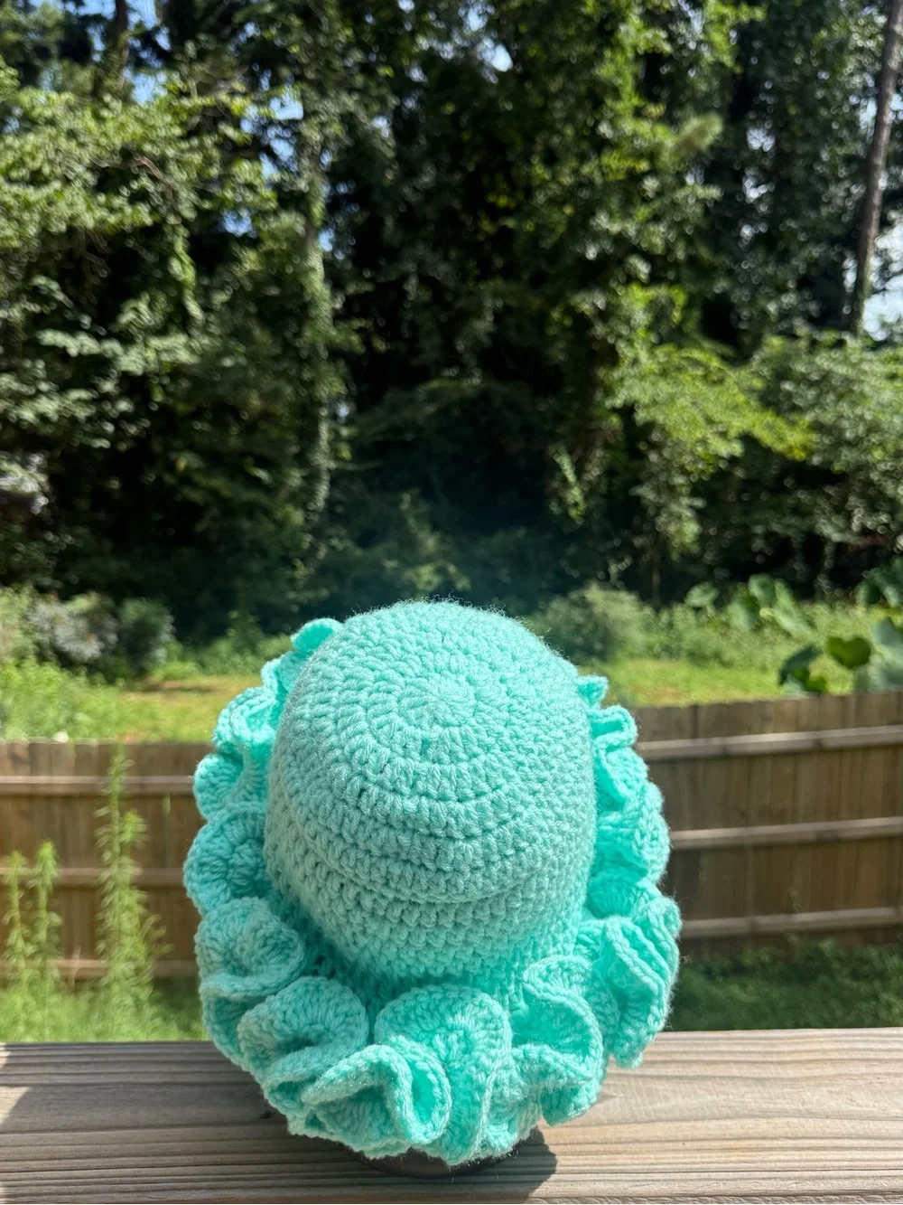 Seafoam Blue Handmade Crochet Ruffle Hat